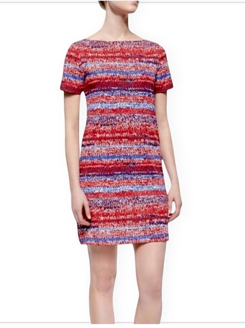 Tory Burch | Mouline Jersey Knit Print Red White Blue Crewneck Shirt Dress M